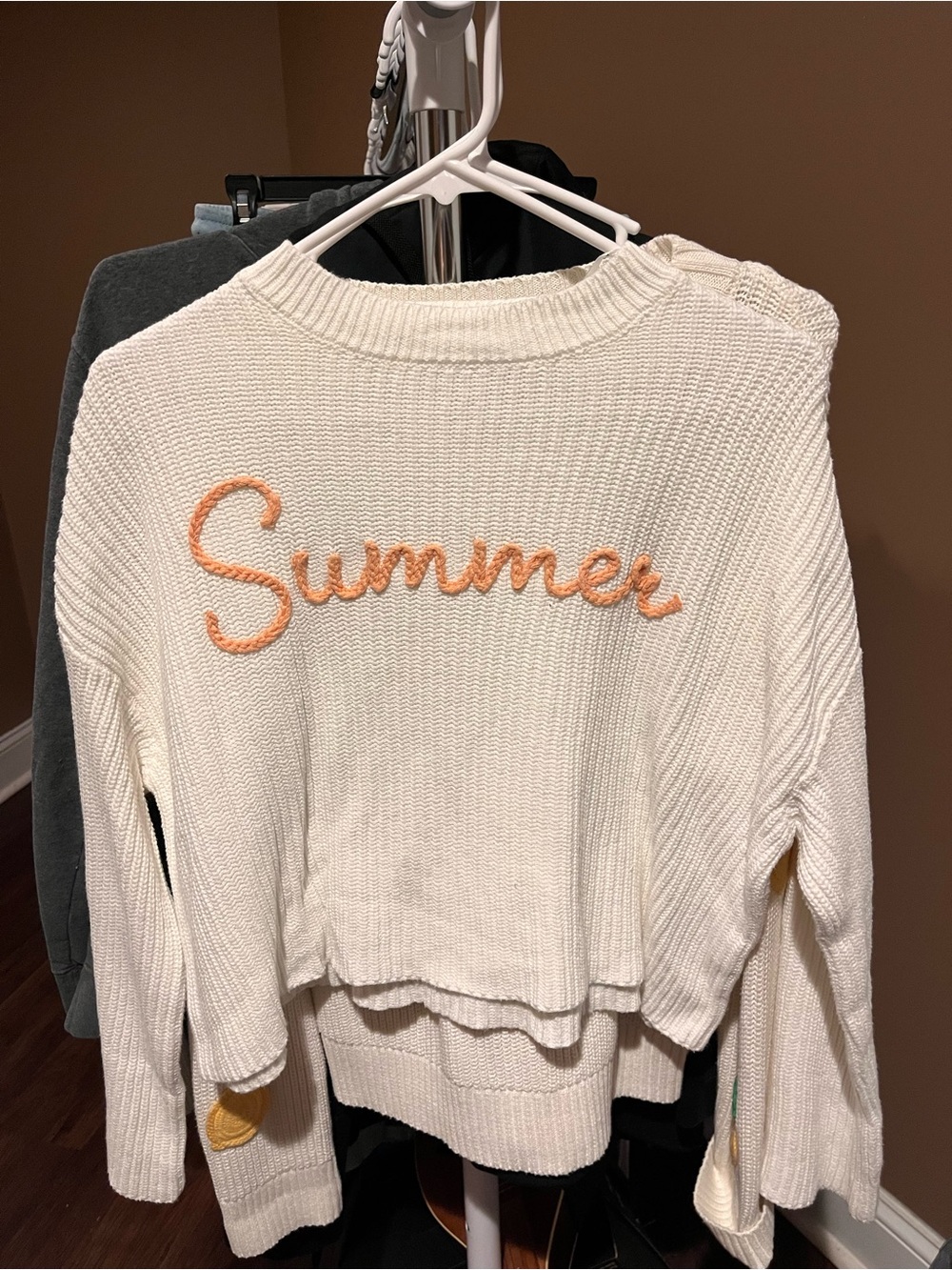 moon & madison White Knit Sweater with Peach Accent